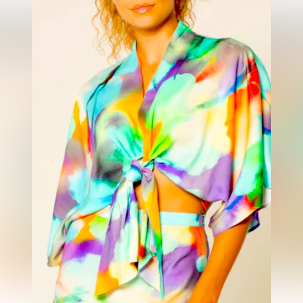 Lavender Brown Adele Multicolor Tie-Front Top Shrug Small
